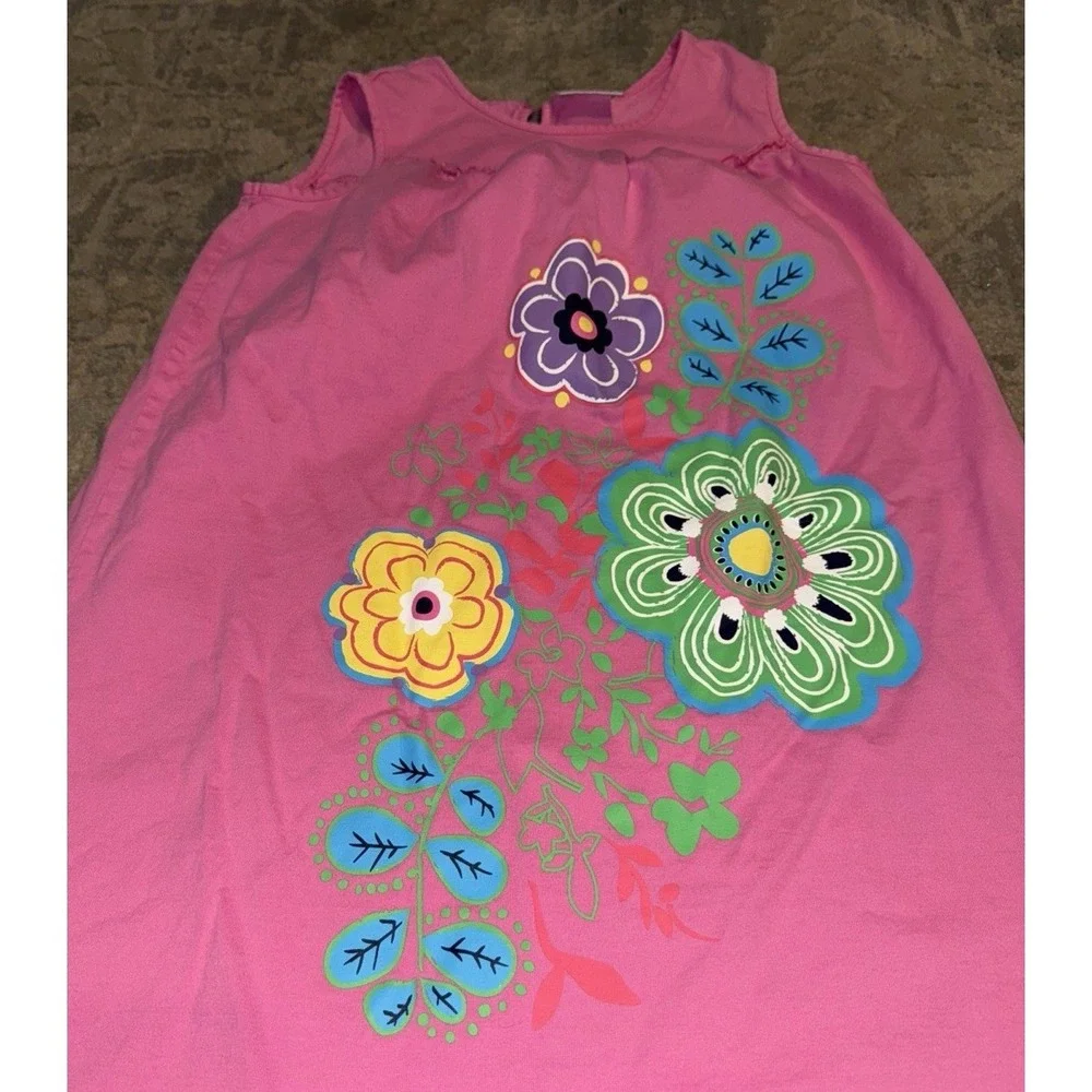 Hanna Andersson Pink‎ Dress Youth Girls 140 US 10 Blue Floral Graphic Sleeveless